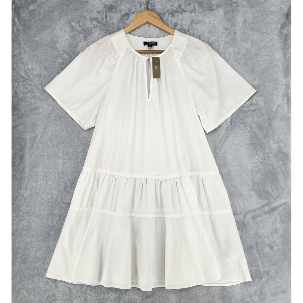 J.Crew Dress Womens Size Small White Tiered Cotton Poplin Keyhole Button NWT